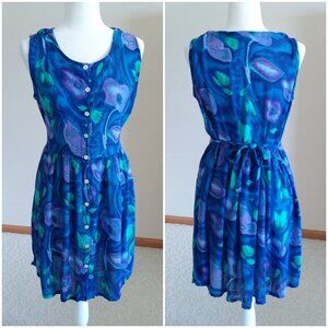 Lotus Shirt Dress Medium Sleeveless Floral Vintage 90s Festival Sundress Y2K